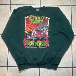 VTG Y2K Summit Racing Equipment Drag Race Green Crewneck Sweatshirt Mens L READ!